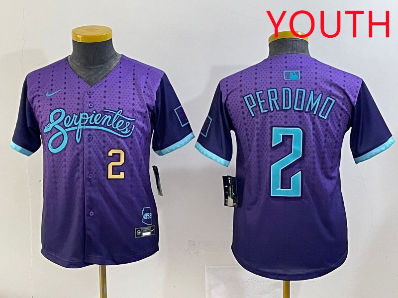 Youth 2025 Arizona Diamondback #2 Perdomo Purple Joint Name Nike MLB Jersey style 4